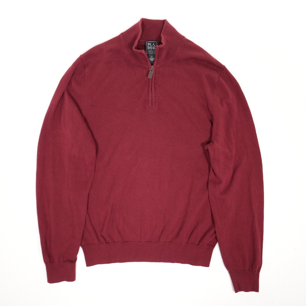 Jos A Bank Sweater Quarter Zip Traveler Burgundy 100% Pima Cotton Men XL